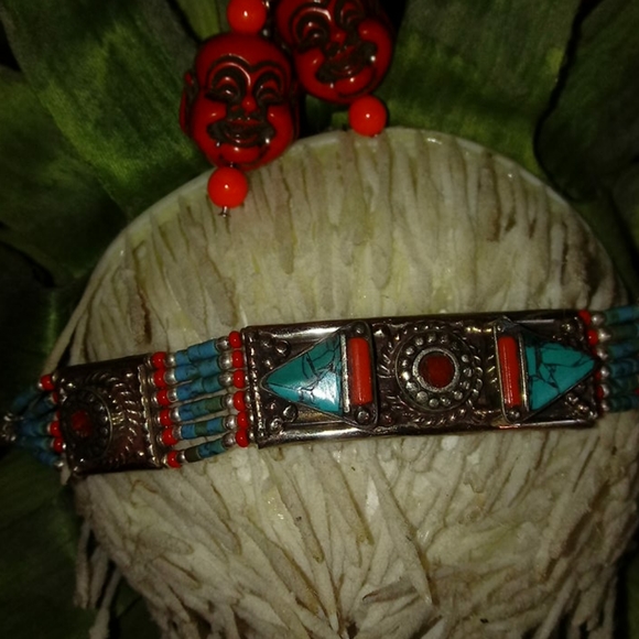 Artisan Jewelry - SOLD.  TURQUOISE/CORAL BRACELET